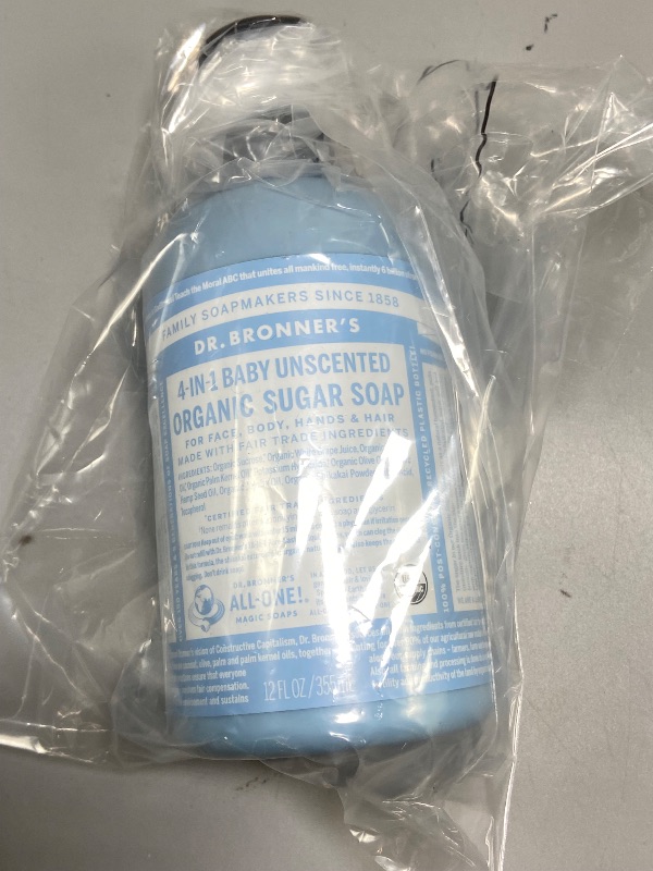 Photo 1 of Dr. Bronner’s - Organic Sugar Soap (Baby Unscented, 12 Ounce) - Made with Organic Oils, Sugar and Shikakai Powder, 4-in-1 Use: Hands, Body, Face and Hair, Moisturizes and Nourishes, No Added Fragrance