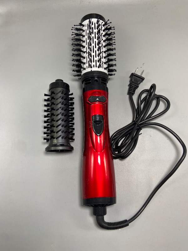 Photo 1 of 3-in-1 Hot Air Styler and Rotating Hair Dryer, Spin Hair Dryer Brush with 2 Interchangeable Brush, Anti-frizz Hot Air Spin Brush Set for Straightening, Drying, and Curling (Red)