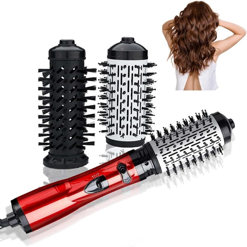 Photo 1 of 3-in-1 Hot Air Styler and Rotating Hair Dryer, Spin Hair Dryer Brush with 2 Interchangeable Brush, Anti-frizz Hot Air Spin Brush Set for Straightening, Drying, and Curling (Red)