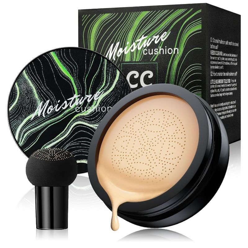 Photo 1 of Mushroom Head Air Cushion CC Cream - BB Cream Foundation Makeup Concealer Moisturizing Oil Control, Long-Lasting & Waterproof, Easy Makeup Even Skin Tone (IVORY, 3.21 Ounce (Pack of 1))