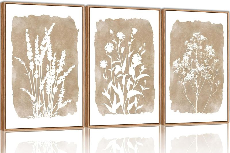 Photo 1 of SIKERIC Framed Boho Botanical Wall Art, (16X24 inch) Minimalist Rustic Plant Wall Art Decor, 3 Piece Farmhouse Floral Wall Art Print, Vintage Canvas Art Paintings for Living Room, Bedroom, Office