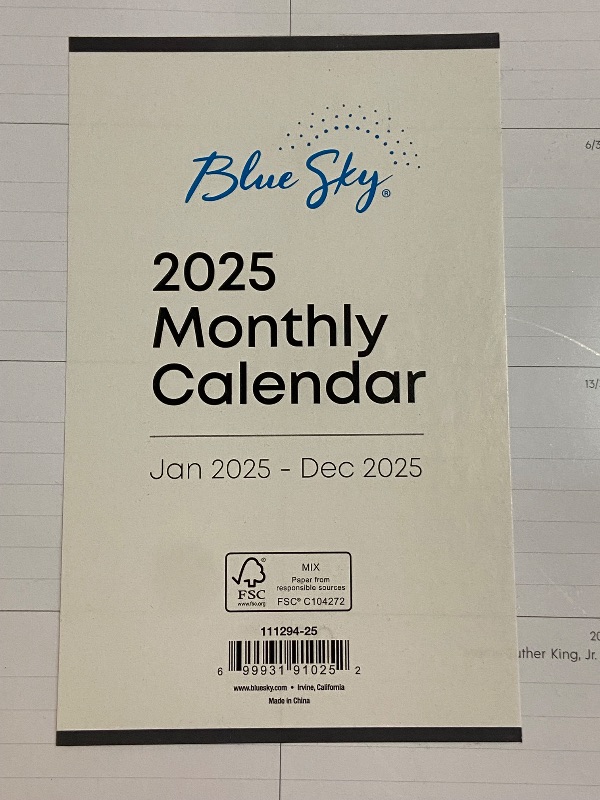 Photo 3 of Blue Sky 2025 Monthly Desk Pad Calendar, January 2025 - December 2025, 22" x 17", Trim Tape Binding, Two-Hole Punched, Ruled Daily Blocks, For Office And Classroom, Enterprise