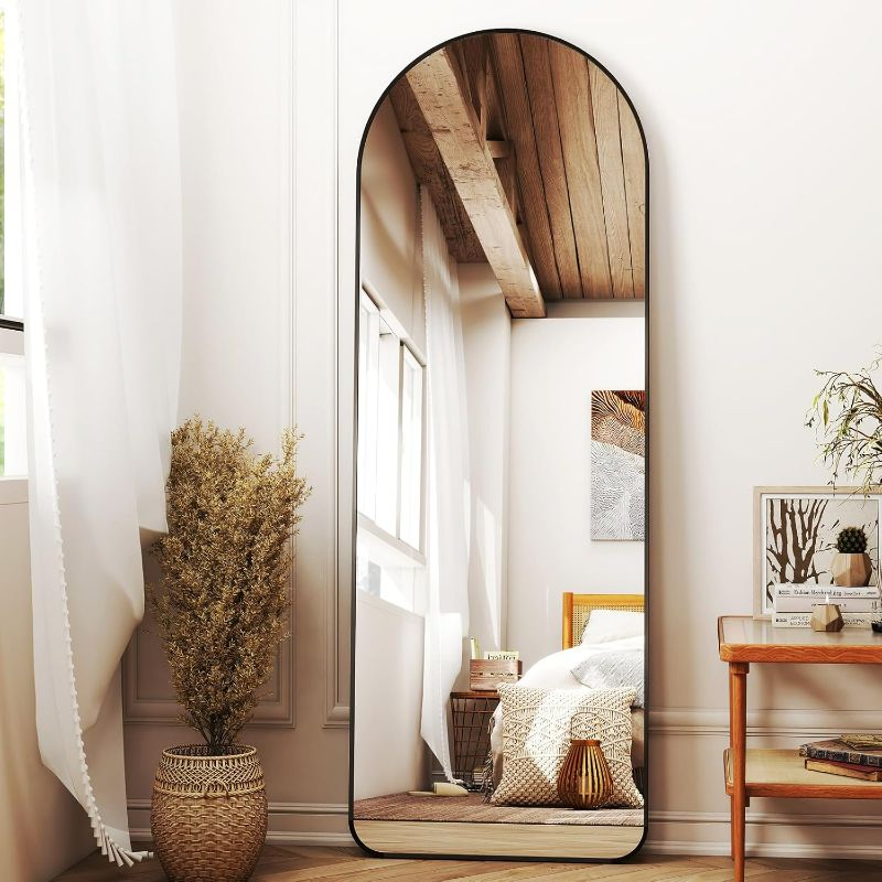 Photo 1 of 58"x 19" Arched Full-Length Mirror with Rectangular Corners, Large Wall-Mounted or Leaning Floor Black Mirror for Bedroom, Living Room, Entryway, and Dressing Room Décor, Modern Full Body Mirror