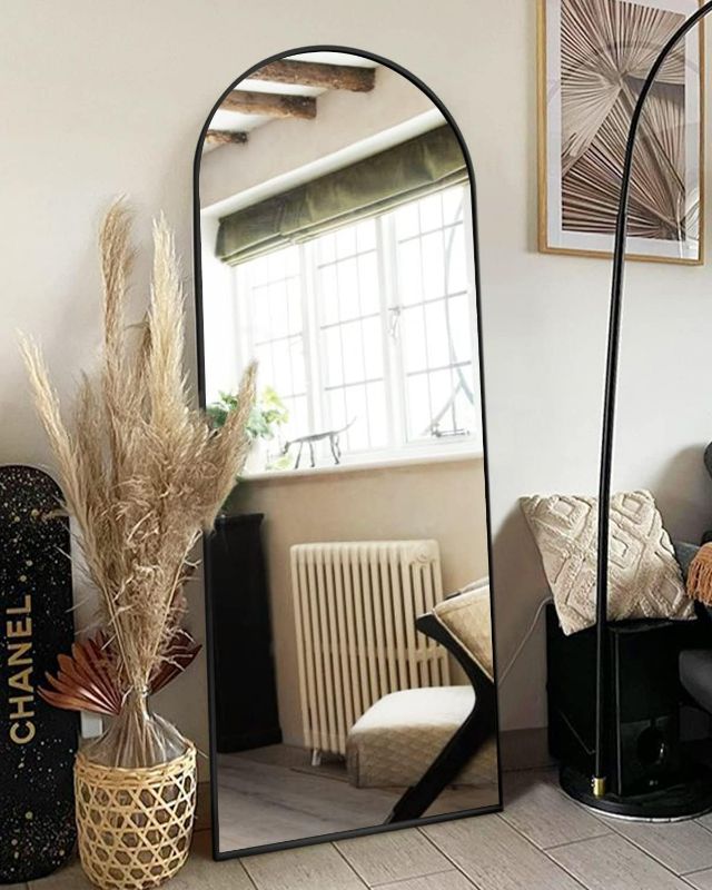 Photo 1 of Floor Mirror, Full Length Mirror with Stand, Arched Wall Mirror, Mirror Full Length, Black Floor Mirror Freestanding, Wall Mounted Mirror for Bedroom Living Room, Black