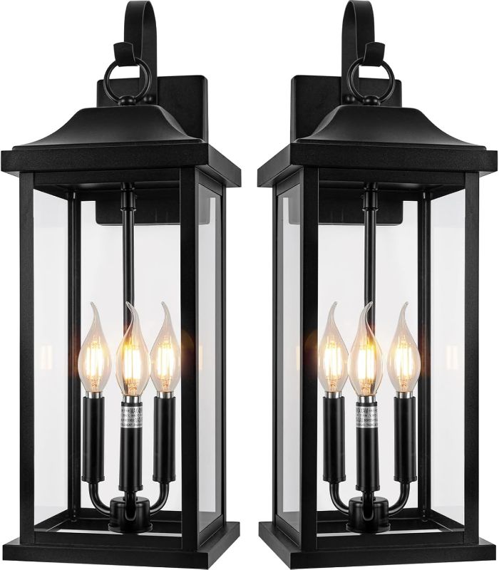 Photo 1 of 2-Pack 22.5” Extra Large Outdoor Wall Lights Candelabra 3-Light, IP65 Waterproof Exterior Lights with Clear Glass Front Porch Lights Outdoor Wall Sconce Lighting Outside Coach Lights, E12