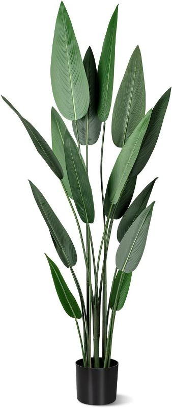 Photo 1 of 5FT Artificial Bird of Paradise Plant Fake Tropical Palm Tree for Indoor Outdoor, Perfect Faux Plants for Home Garden Office Store Decoration, 60in-1 Pack