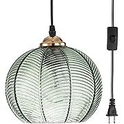 Photo 1 of Plug in Pendant Light, Green Glass Pendant Light 14.75ft Hanging Light with Plug in Cord Hand Blown 1-Light Hanging Lamp Plug in Pendant Lighting for Kitchen Bedroom Living Dining Room