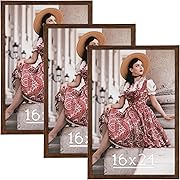 Photo 1 of Dark Brown 16x24 Frame Set of 3 - Rustic Woodgrain 16 x 24 Poster Frame with Plexiglass for Wall Gallery Display, 16x24 Picture Frame for Puzzles, Artwork, Photos and Posters - Ideal Christmas Day