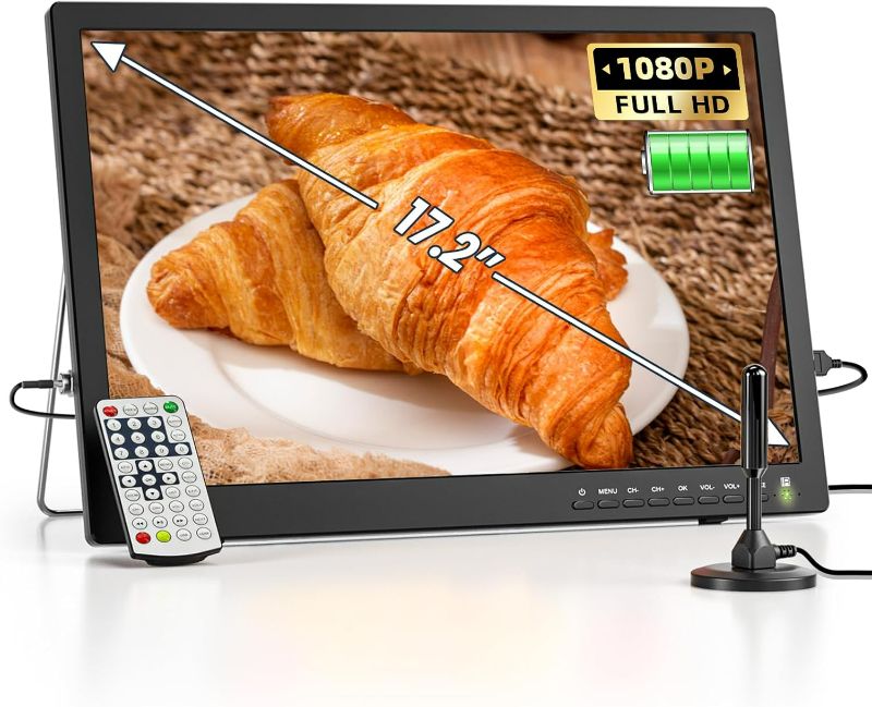 Photo 1 of NORTHING 17.2" 1080P 12 Volt Portable TV with 7000mAH Built-in Battery, Battery Operated TV Antenna/USB/HDMI/AV, Battery Powered Portable TV for Camping Caravan Kitchen Power Outage, Sleep Timer