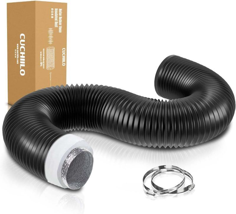 Photo 1 of 6'' Insulated Flexible Duct 8 FT Long, Black Noise Reducer Hose Silencer for Inline Duct Fan of Air Conditioner HVAC Ventilation System.