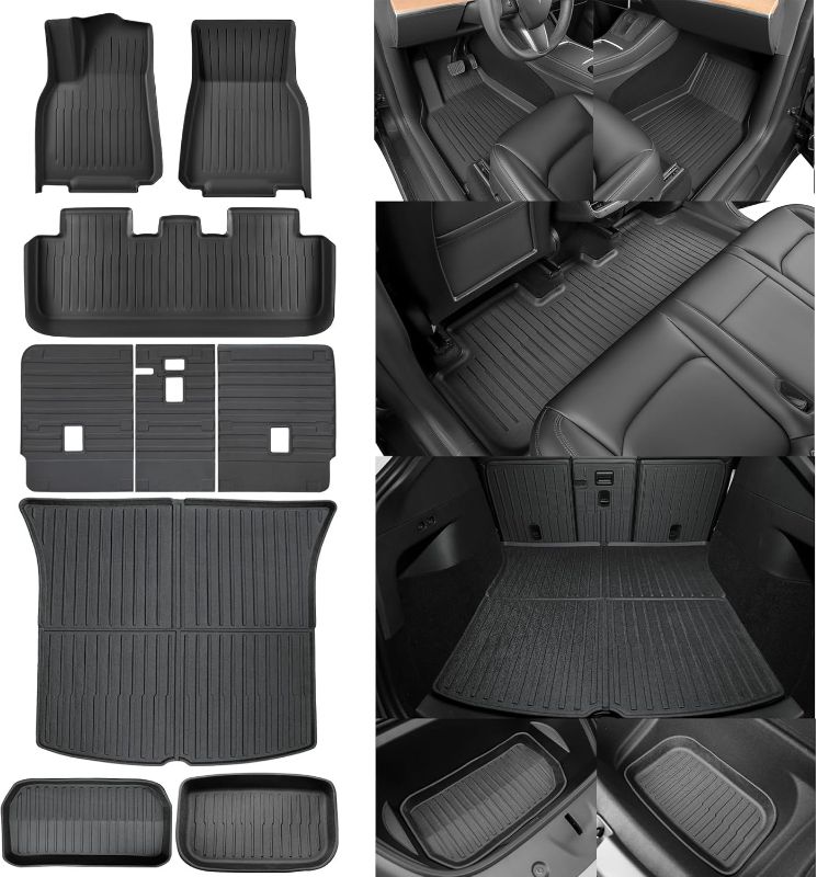 Photo 1 of SUPER LINER Tesla Model Y Floor Mats 2025 2021-2024 | Custom Fit All-Weather 9-Piece Set TPE Material| Back Seat Protector,Cargo Liner, Trunk & Interior Accessories(Not for 7Seat&Juniper)