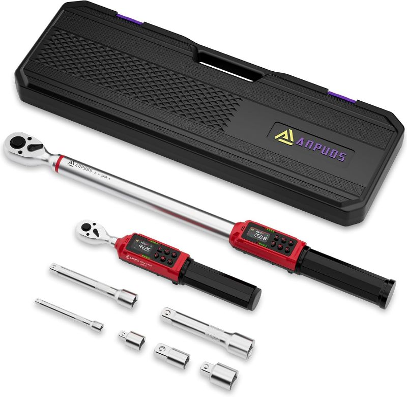 Photo 1 of 3/8" & 1/2" Digital Torque Wrench Set, (0.66-44.3 Ft.lb/0.9-60 Nm) & (3.8-250.8 Ft.lb/5.1-340 Nm), 8Pcs Electronic Torque Wrench Set with Vibration Handle, ±1% Accuracy for Bike, Moto, Car
