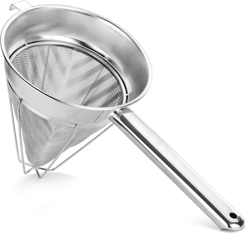 Photo 1 of New Star Foodservice 38071 Stainless Steel Reinforced Bouillon Strainer, 8-Inch
