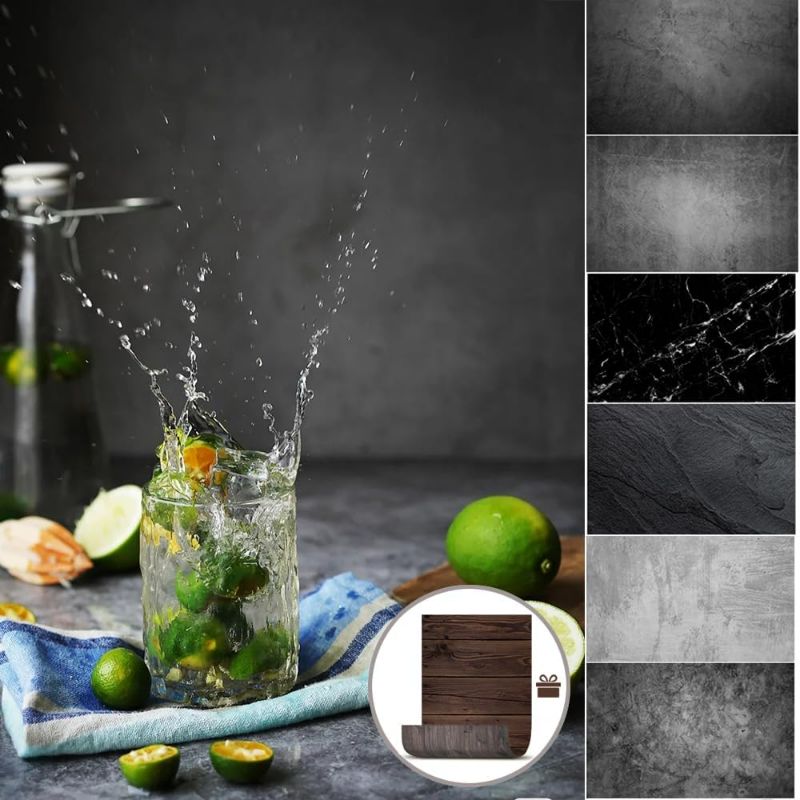 Photo 1 of Evanto 22x35Inch Darkness Background Kit for Food Photogarphy and Video, Flat Lay Backdrops, Black Cement & Marble &Wood Texture
