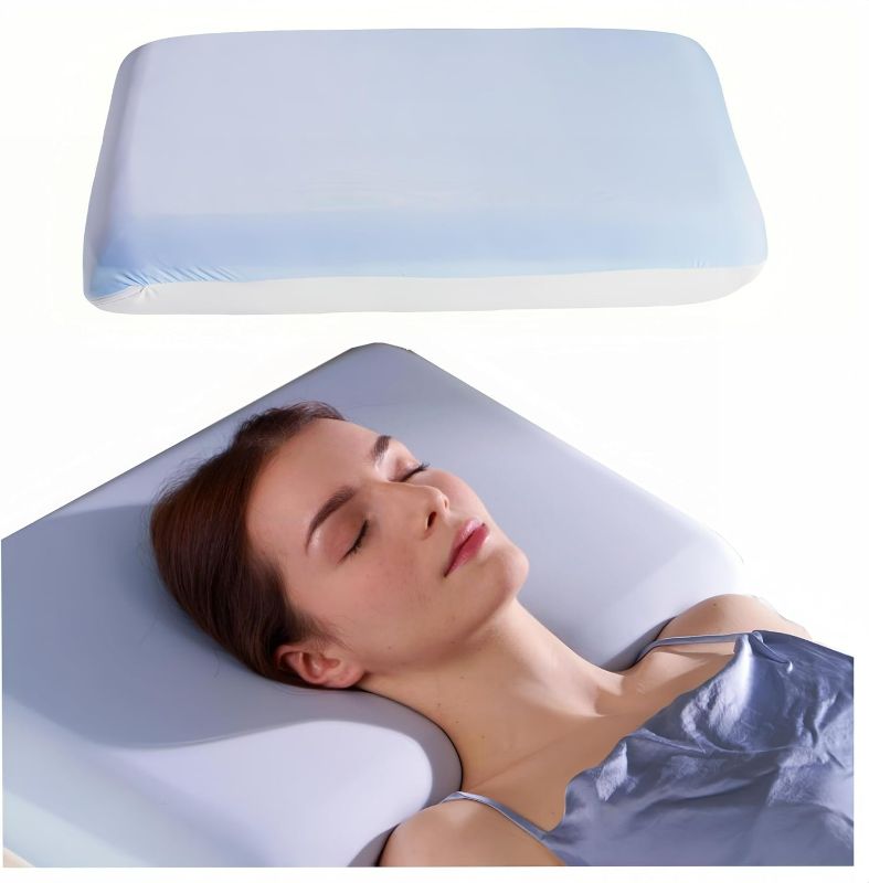 Photo 1 of erised cervical pillow for neck pain relief,flat pillow neck support for back sleeper, medium firm cube for side sleeper, more supportive than memory foam,cooling better satin case,King(4")
