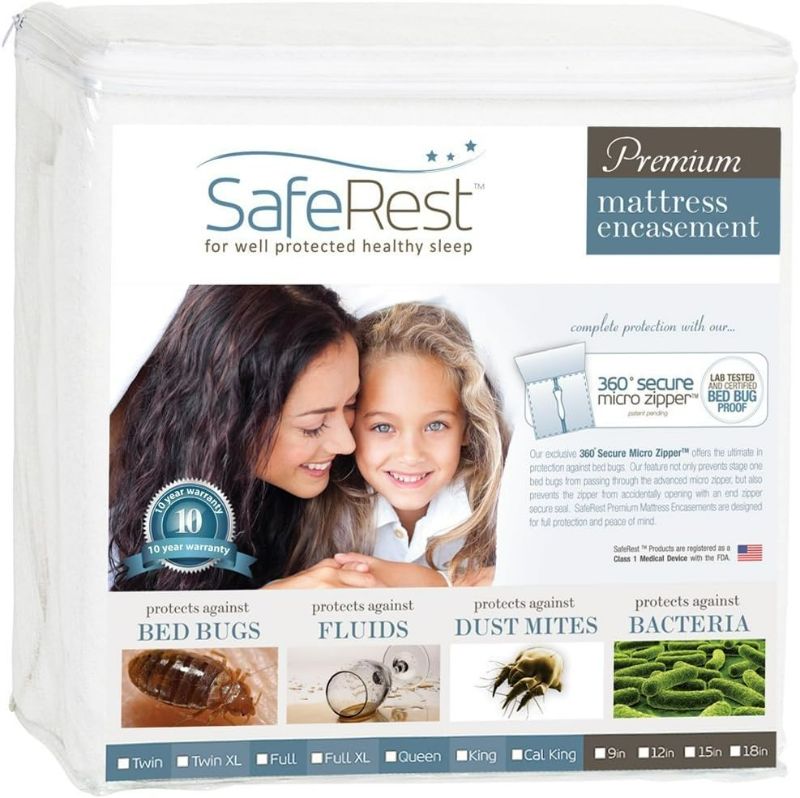 Photo 1 of SafeRest Zippered Mattress Protector - Premium 9-12 Inch Waterproof Mattress Cover for Bed - Breathable & Noiseless Washable Mattress Encasement - Queen
