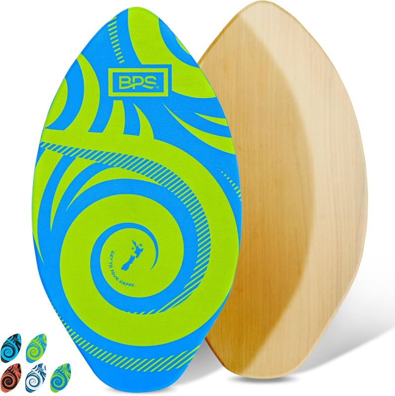 Photo 1 of BPS New Zealand ‘Koru’ Skimboard with Colored EVA Grip Pad and High Gloss Clear Coat Wooden Skim Boards for Kids and Adults | Choose from 3 Sizes and Traction Pad Color
