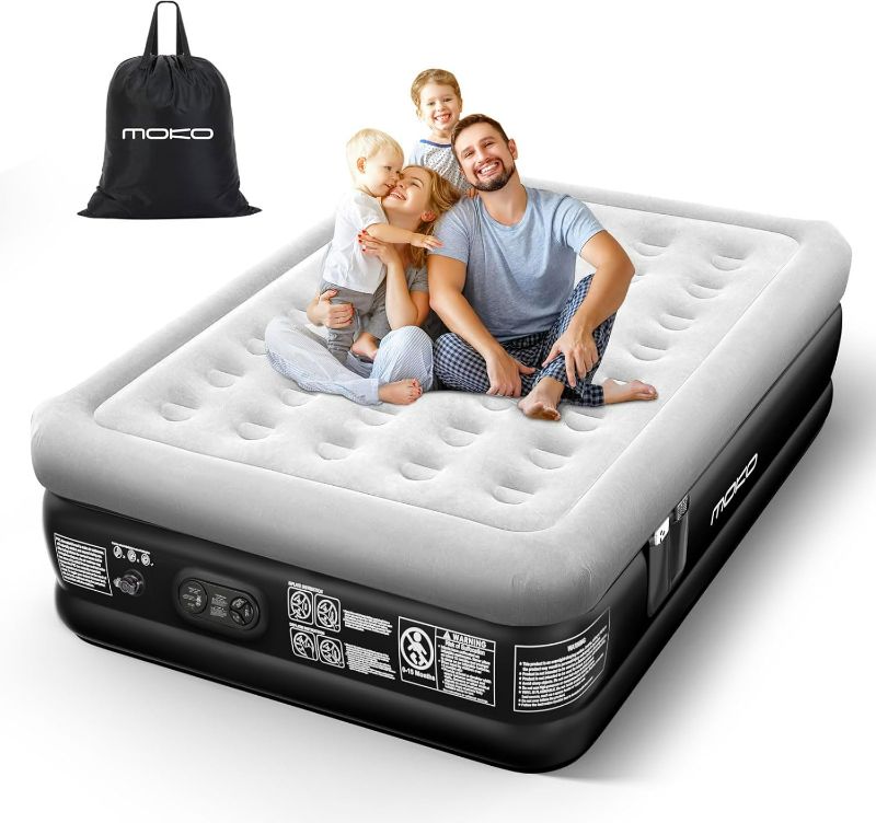 Photo 1 of MoKo Air Mattress Queen with Built in Pump, 18'' Luxury Inflatable Mattress, 3 Min Fast Blow up Mattress, Comfort Top - Velvety Air Bed for Home, Camping, Travel, Guests, Black/Gray
