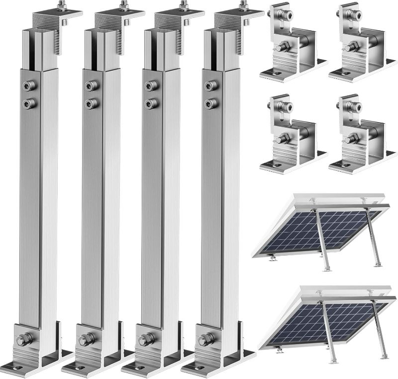 Photo 1 of 2 Set Adjustable Solar Panel Tilt Mount Brackets Aluminum Alloy Mounting Bracket Stand Systems Support 50W 70W 100W 150W 200W 300W 400W Panels for Roof/Boat/Flat Surface
