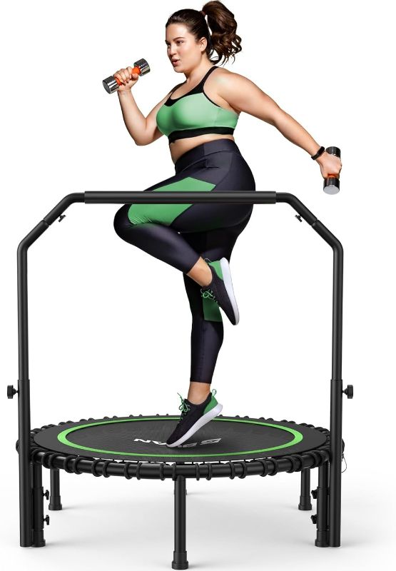 Photo 1 of BCAN 450/550 LBS Foldable Mini Trampoline, 40"/48" Fitness Trampoline with Bungees, U Shape Adjustable Foam Handle, Stable & Quiet Exercise Rebounder for Adults Indoor/Outdoor Workout
