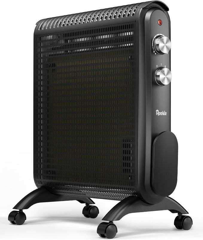 Photo 1 of Reekie Convection Space Heaters for Indoor Use, 1500W Electric Mica Panel Heater with Thermostat, Fast Heating, Quiet, Safety Protection, Portable Large Room Heater for Bedroom Office Garage, Black
