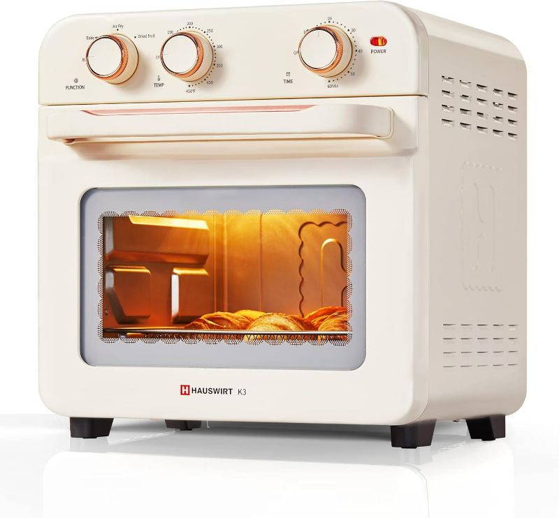 Photo 1 of Hauswirt Air Fryer Toaster Oven Combo K3,19QT Retro Toaster Oven, Air Fryer Oven,Countertop Convection Oven,1250W,150°F - 450°F,Non-Stick, Stainless Steel,Online Recipe Booklet, cream white
