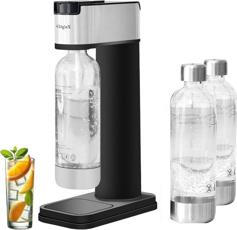 Photo 1 of Premium Sparkling Water Maker & Carbonated Water Maker - Stainless Steel Soda Machine for Home, Includes 2x 1L Reusable Bottles & 0.6L CO2 Tank, CO2 Powered Fizzy Water Machine, Slim & Easy-to-Use
