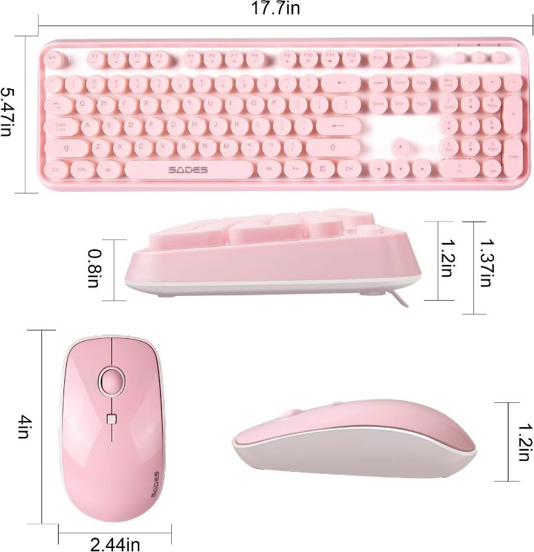 Photo 1 of SADES V2020 Pink Wireless Keyboard with Round Keycaps,2.4GHz Dropout-Free Connection,Long Battery Life,Cute Wireless Moues for PC/Laptop/Mac(Pink)
