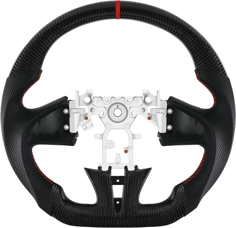 Photo 1 of LOSCHEN Carbon Fiber Steering Wheel for INFINITI Q50 2013 to 2018, Real Carbon Fiber Nappa Perforated Leather D-shaped Flat-bottom Steering Wheel
