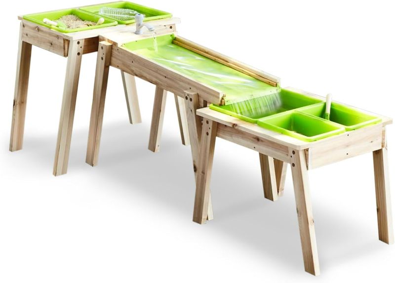 Photo 1 of Kids 3 Sets Rushing River Falls Sensory Table, Wood Sand Table Playset for Kids, Outdoor Wooden Toy Play Water Table Set for Boys and Girls, Picnic Table for Outdoor Backyard Splash Table (Natural3)
