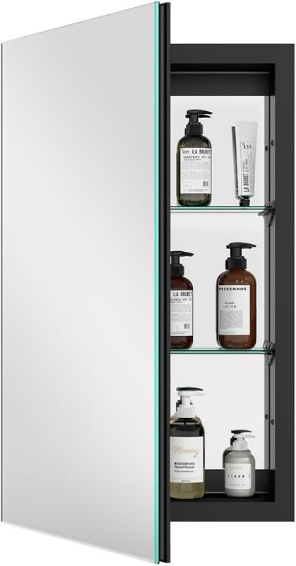 Photo 1 of (HEAVY) Medicine Cabinet with Aluminum Recessed or Surface Mount Bathroom Mirror with Storage 16x26 Inch, Black