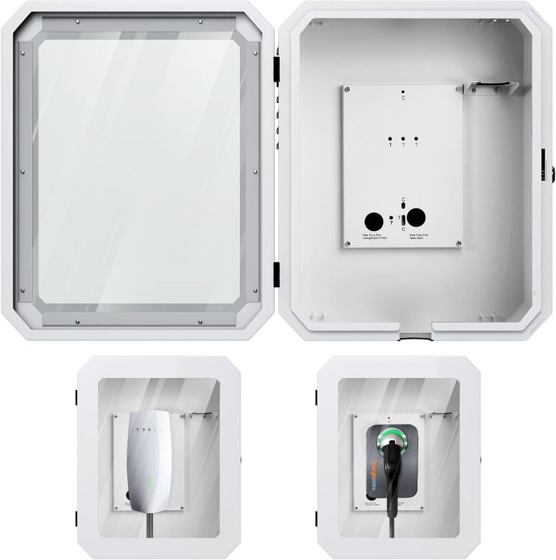 Photo 1 of Charger Station Box for Tesla Gen 3 Wall Connector and ChargePoint EV Charger, Cable Organizer Holder Lock Cover Outdoor Rainproof, Snowproof, Dustproof, Theftproof, Home Charging Accessories
