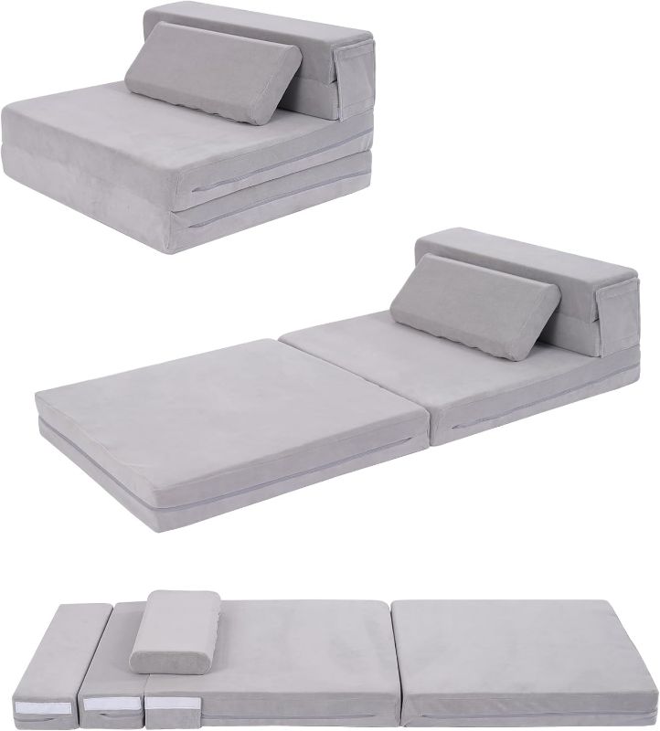 Photo 1 of 3-in-1 Folding Sofa Bed for Kids,Tri Folding Floor Toddler’s Mattress Fold up Sofa Bed,Child Foldable Futon Mattress,Folding Couch for Kids,Grey
