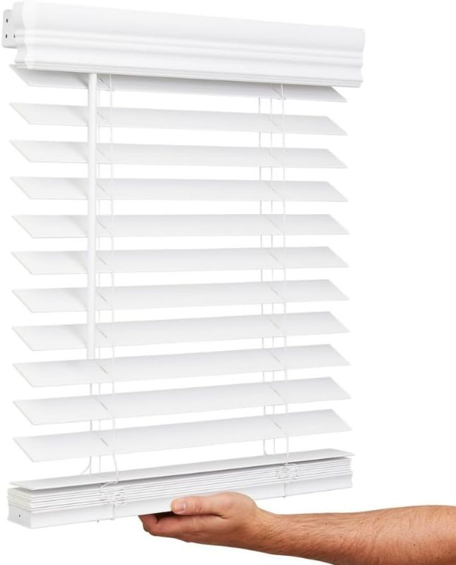 Photo 1 of Lotus & Windoware Cordless, 2 Inch Faux Wood Blind, 34" Wide x 60" Long, Window Blinds, Blinds & Shades, Blinds for Indoor Windows, Embossed, Bright White
