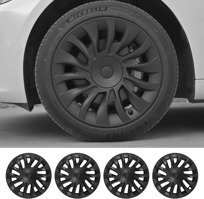 Photo 1 of FORAUTOMOD Model 3 Wheel Covers 18 inch Hubcaps, 2024 Wheel Covers for Tesla Model 3, Matte Black Wheel Cover HubCaps Compatible for Tesla Model 3 2024, Accessories, Set of 4(Asymmetry)
