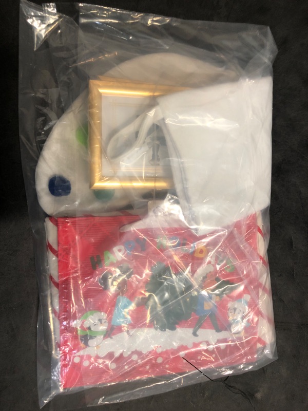 Photo 5 of 5 Christmas Items- 2 2024 Gold Picture Frames, 1 Christmas Gift Bag, 1 Stocking, and 1 Christmas Table Cloth