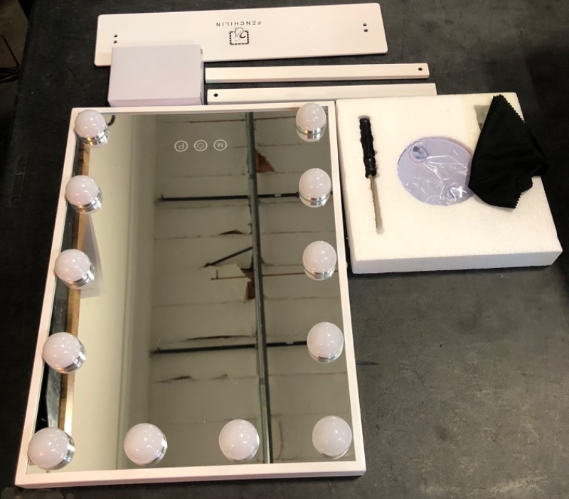 Photo 1 of FENCHILIN Lighted Makeup Mirror Hollywood Mirror Vanity Makeup Mirror with Light Smart Touch Control 3Colors Dimmable Light Detachable 10X Magnification 360°Rotation(White)