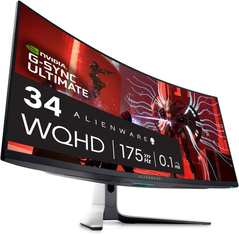 Photo 1 of Alienware AW3423DW Curved Gaming Monitor 34.18 inch Quantom Dot-OLED 1800R Display, 3440x1440 Pixels at 175Hz, True 0.1ms Gray-to-Gray, 1M:1 Contrast Ratio, 1.07 Billions Colors - Lunar Light
