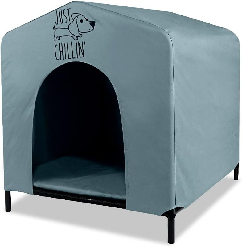 Photo 1 of Floppy Dawg Just Chillin’ Portable Dog House. Elevated Pet Shelter for Indoor and Outdoor Use. Made of Water Resistant Breathable Oxford Fabric. Easy to Assemble and Lightweight. 33"L x 29"W x 32"H
