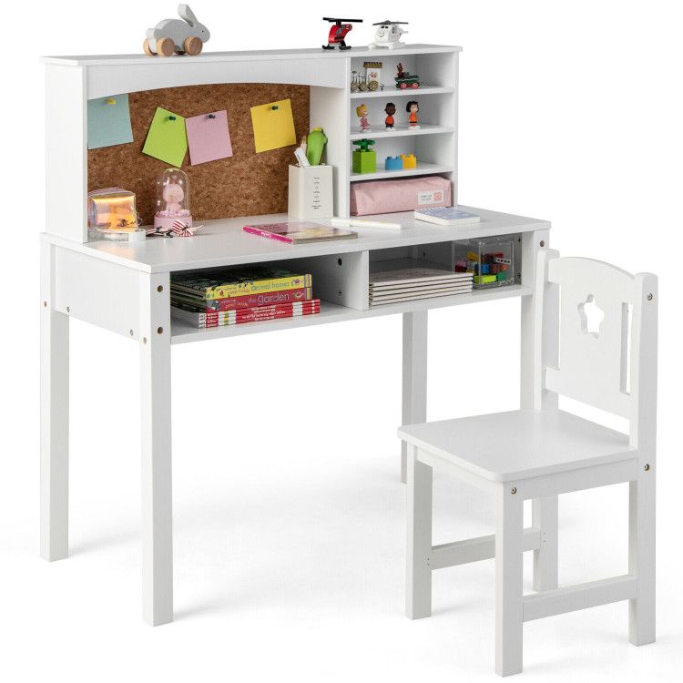 Photo 1 of Kids Desk and Chair Set with Hutch and Bulletin Board for 3+ Kids