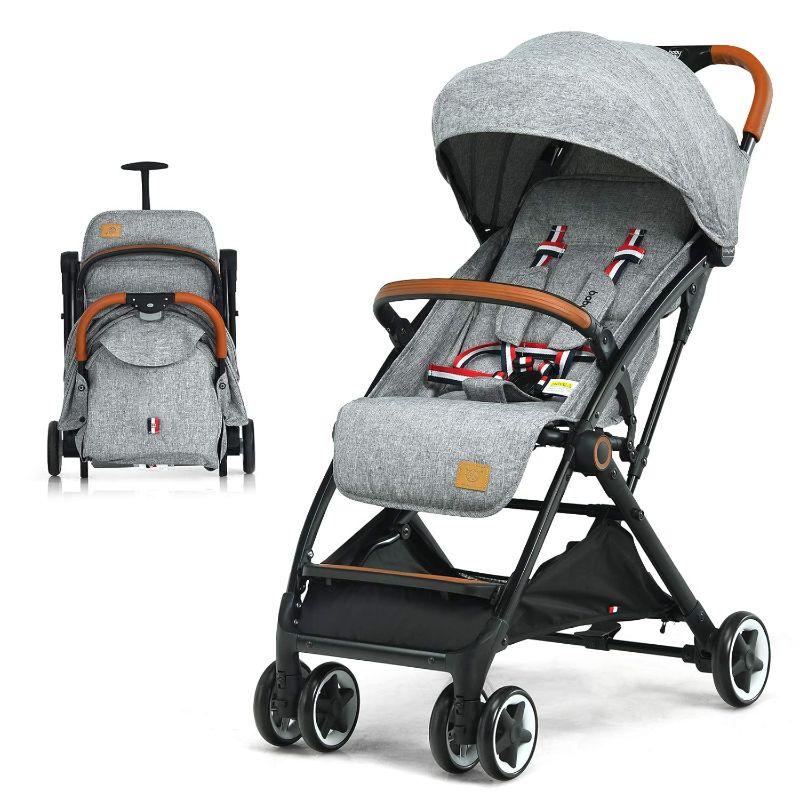Photo 1 of BABY JOY Lightweight Baby Stroller, Compact Toddler Travel Stroller for Airplane, Infant Stroller w/ 5-Point Harness, Adjustable Backrest/Footrest/Canopy, Storage Basket, Easy One-Hand Fold, Gray