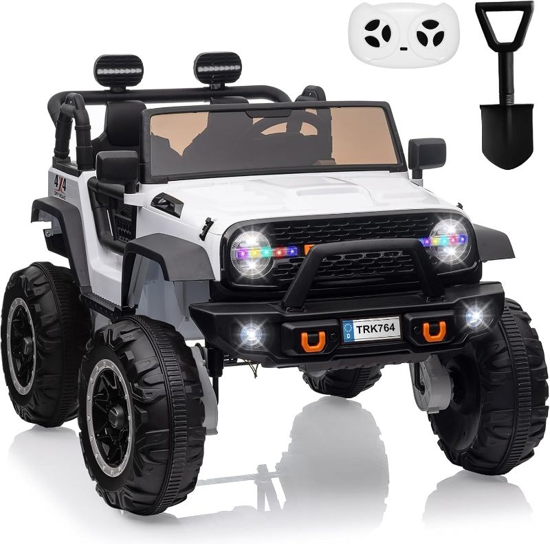 Photo 1 of Electric Ride On Truck for Kids, 24v Ride On Toy Car with Remote Control, Battery Powered Electric Vehicle with Spring Suspension, High/Low Speed, Headlight for Toddlers 3+,White