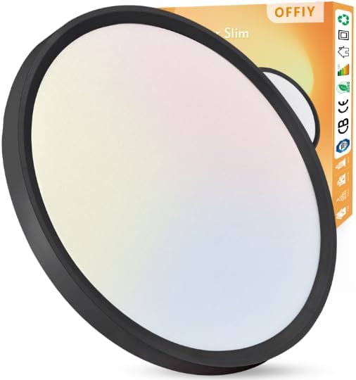 Photo 1 of 20 Inch Large LED Flush Mount Ceiling Light, 40W, 4350LM, 3000K/4000K/6000K CCT Selectable Super Slim LED Ceiling Light, Close to Ceiling Round Flat Panel Light for Living Room, Bedroom,kitchen, Black