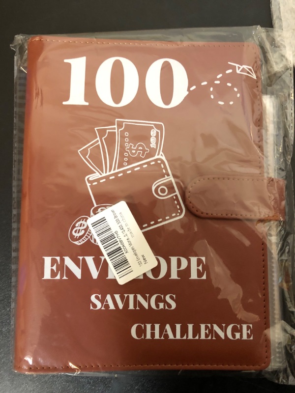 Photo 1 of 100 Envelopes Money Saving Challenge Binder, 2024 New A5 Budget Binder with Cash Envelopes, 6 Rings Savings Challenges Book, Laminated Budgeting Planning Tracker to Save $5050,10,400, 500 Brown