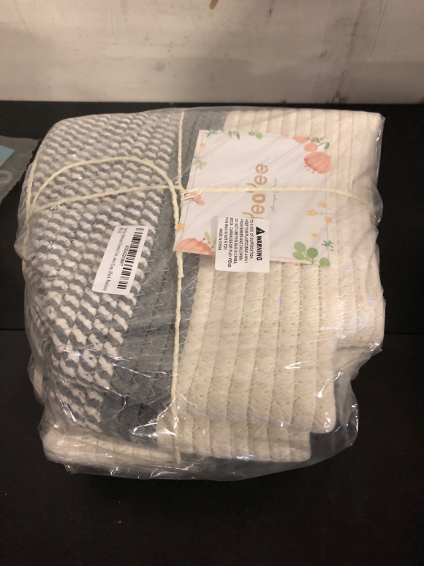 Photo 2 of YeaYee 2Pack Small Square Cotton Rope Storage Basket With Handles For Nursery Baby Toys Cloth Pet Blanket,13.5" x 11" x 9.5" Woven Organizer For Living Room, Laundry, Bedroom, Shelf, Gift Baskets