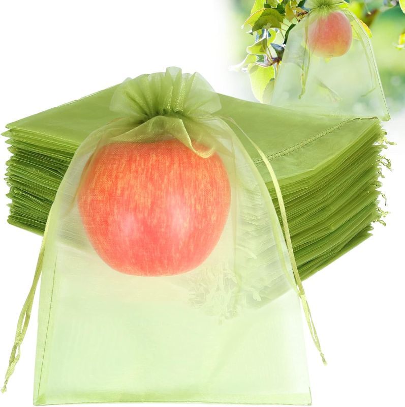 Photo 1 of 25 Pcs 8x12 Inch Green Fruit Protection Bags Netting Cover Bags Drawstring Mesh Fruit Protectors Pest Barrier for Mangoes Tomatoes Fruit Trees Veggies Garden