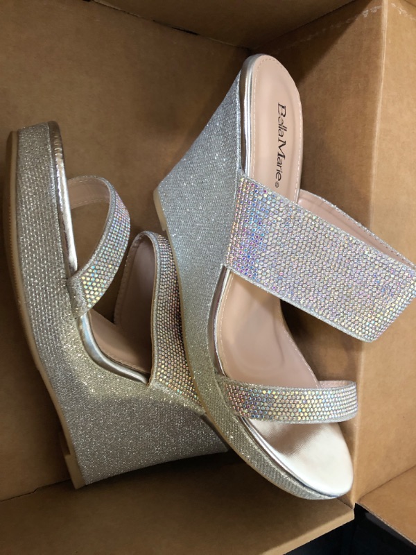 Photo 1 of Bella Marie Santo Women's Rhinestone Wedge Sandal Silver Band 10