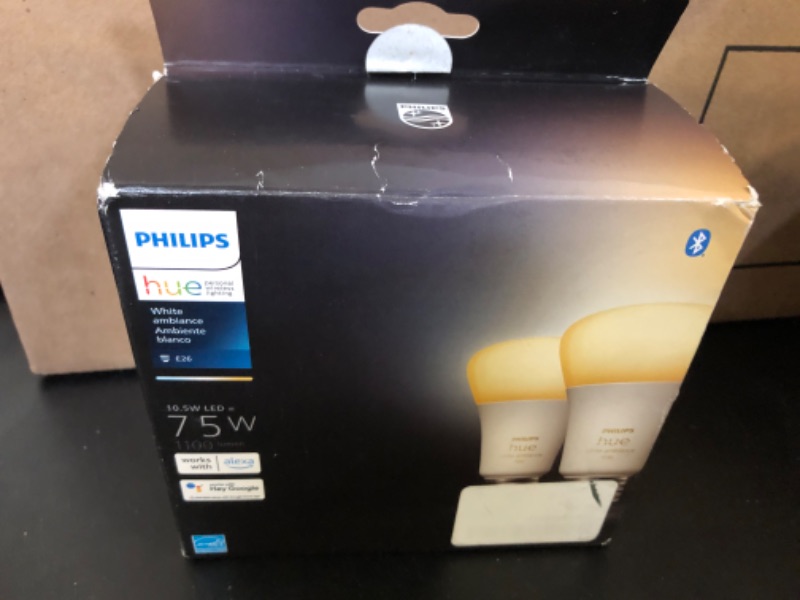 Photo 2 of Philips Hue Smart 75W A19 LED Bulb - White Ambiance Warm-to-Cool White Light - 2 Pack - 1100LM - E26 - Indoor - Control with Hue App - Works with Alexa, Google Assistant and Apple Homekit