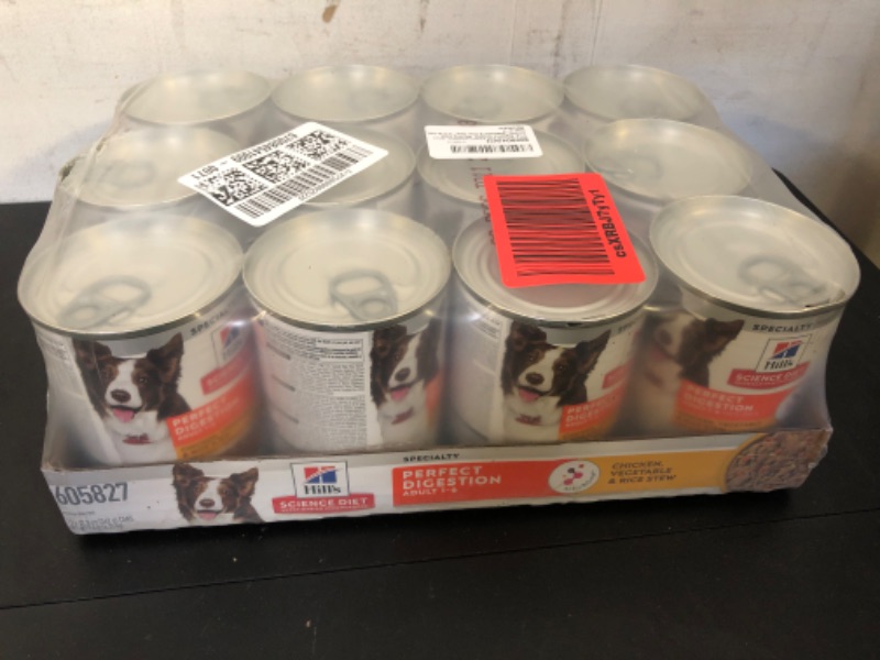 Photo 2 of EXP DATE 08/2026--Hill's Science Diet Perfect Digestion, Adult 1-6, Digestive Support, Wet Dog Food, Chicken, Vegetable & Rice Stew, 12.5 oz Can, Case of 12 Chicken, Vegetable & Rice Stew 12.5 Ounce (Pack of 12)