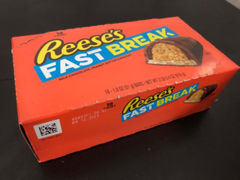 Photo 2 of exp date 12/2024---REESE'S FAST BREAK Peanut Butter Nougat Candy Bars, 1.8 oz (Pack of 18)